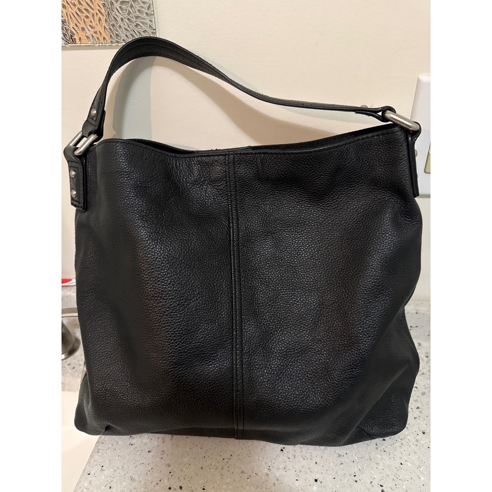 Kooba Black Pebbled Genuine Leather Hobo Shoulder Bag Slouchy Silver Hardware